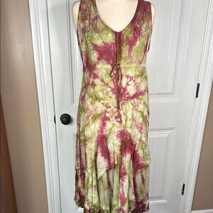 l POGEE Asymmetrical Tie-Dye Dress - Green Sz Large